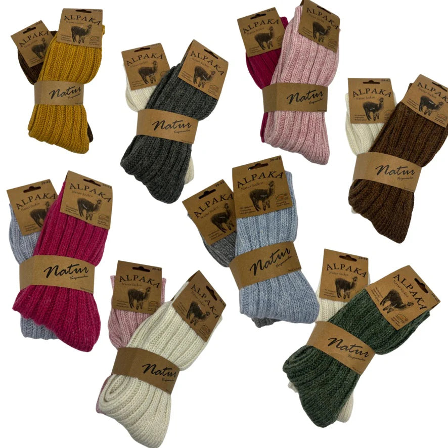 2 Paar Alpaka Socken Damen Wollsocken Schafswolle dick gestrickt Strümpfe