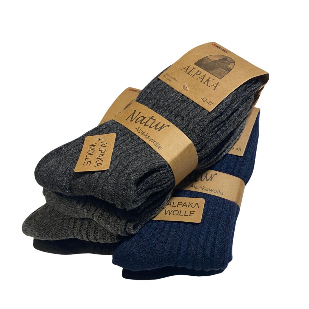 Alpaka Socken Wollsocken Outdoorsocken warm - 3 Paar verschiedene Farben 9170